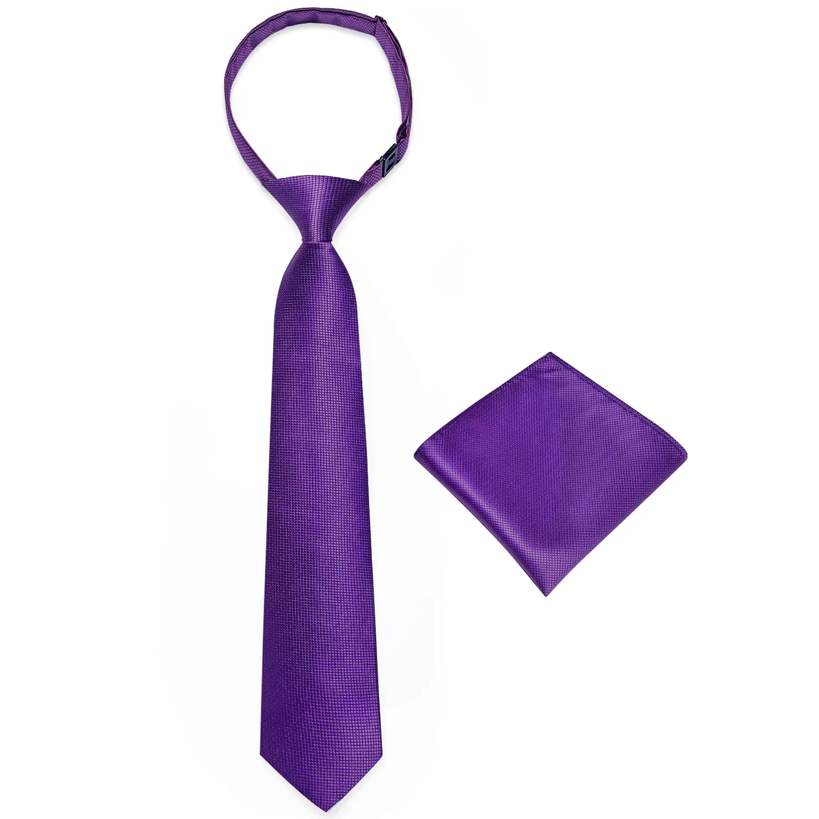 Purple Solid Silk Children's Pre-Tied Necktie Pocket Square Set