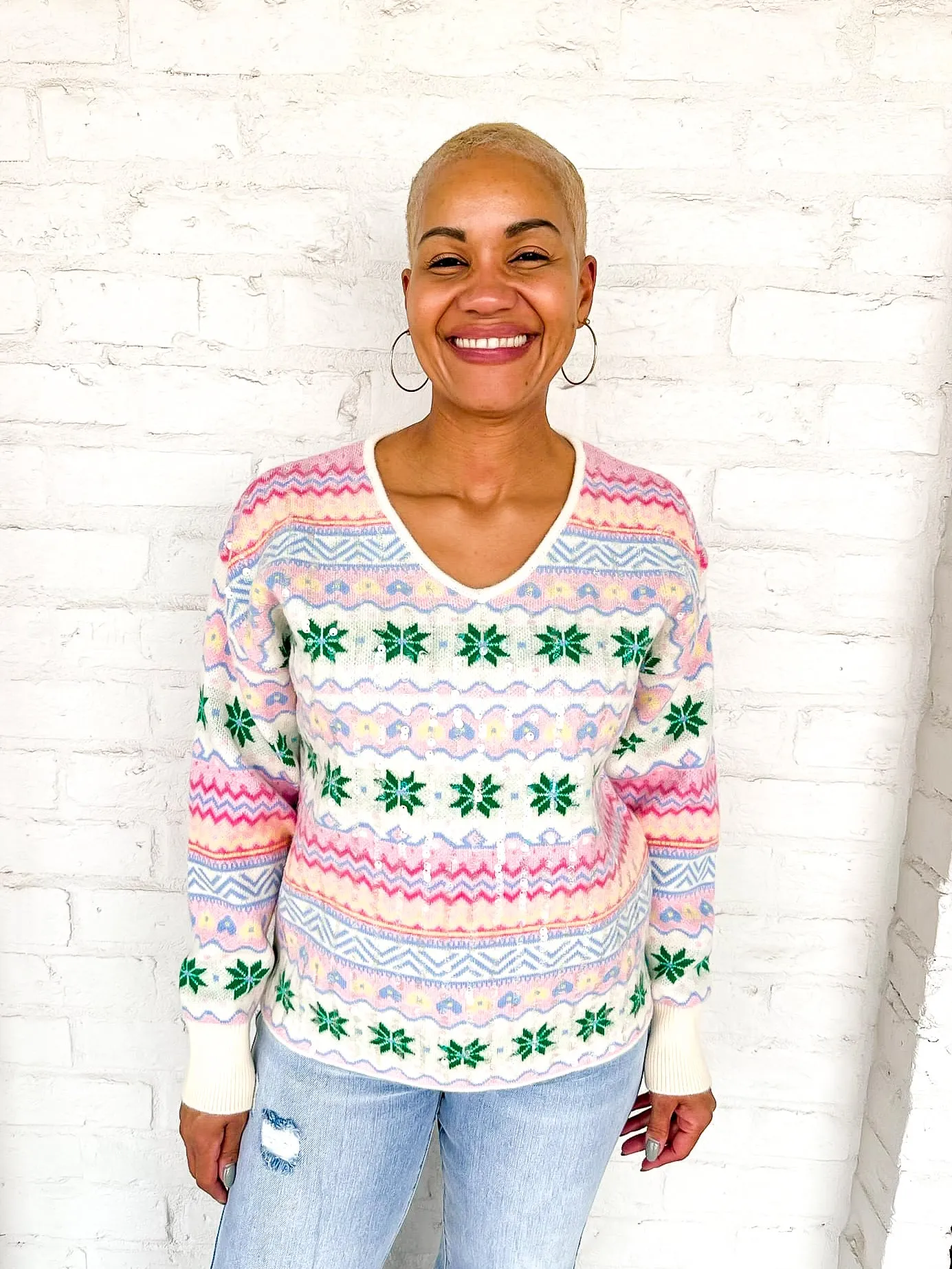 Queen Of Pink Christmas Print Sweater