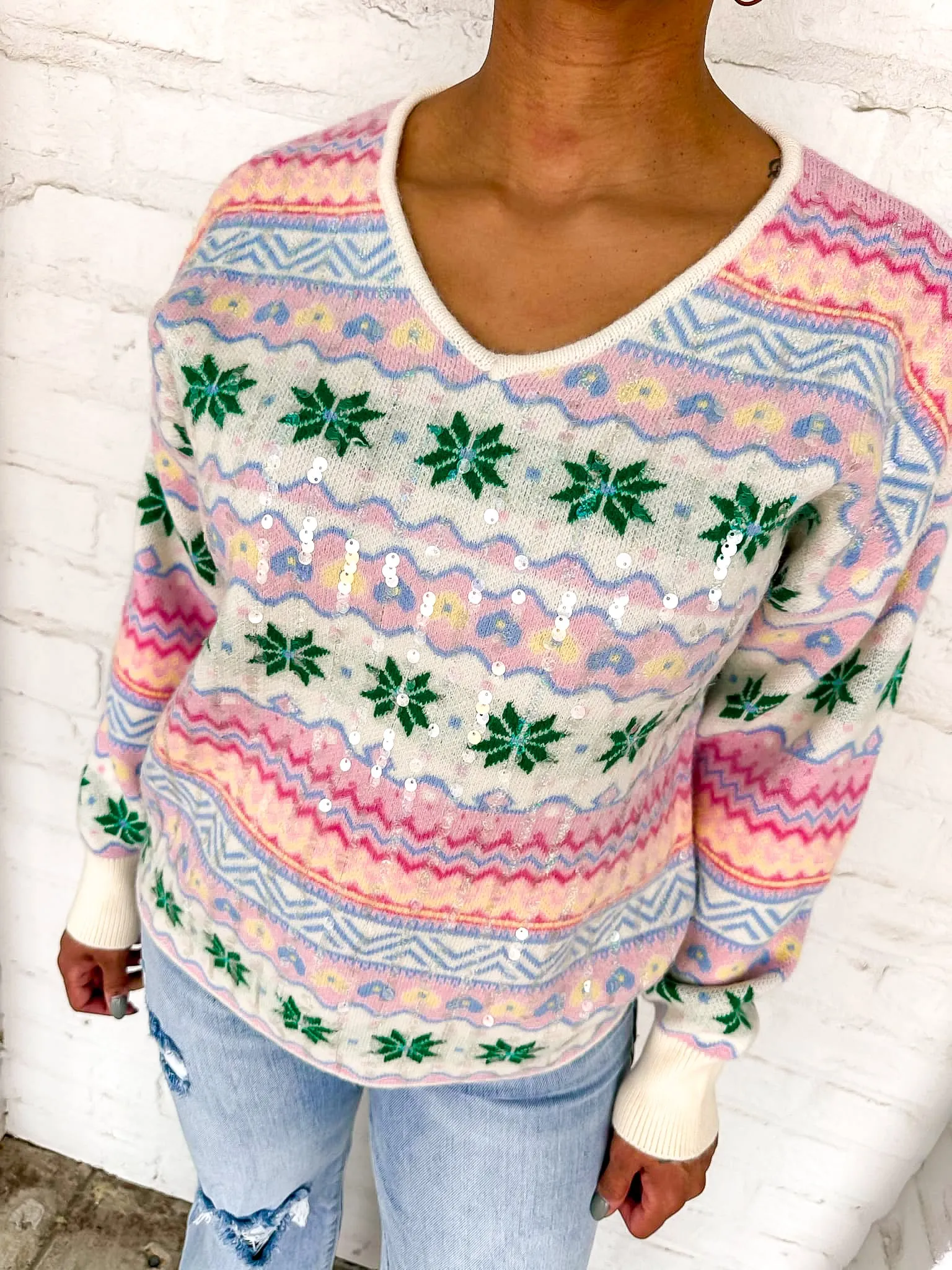 Queen Of Pink Christmas Print Sweater