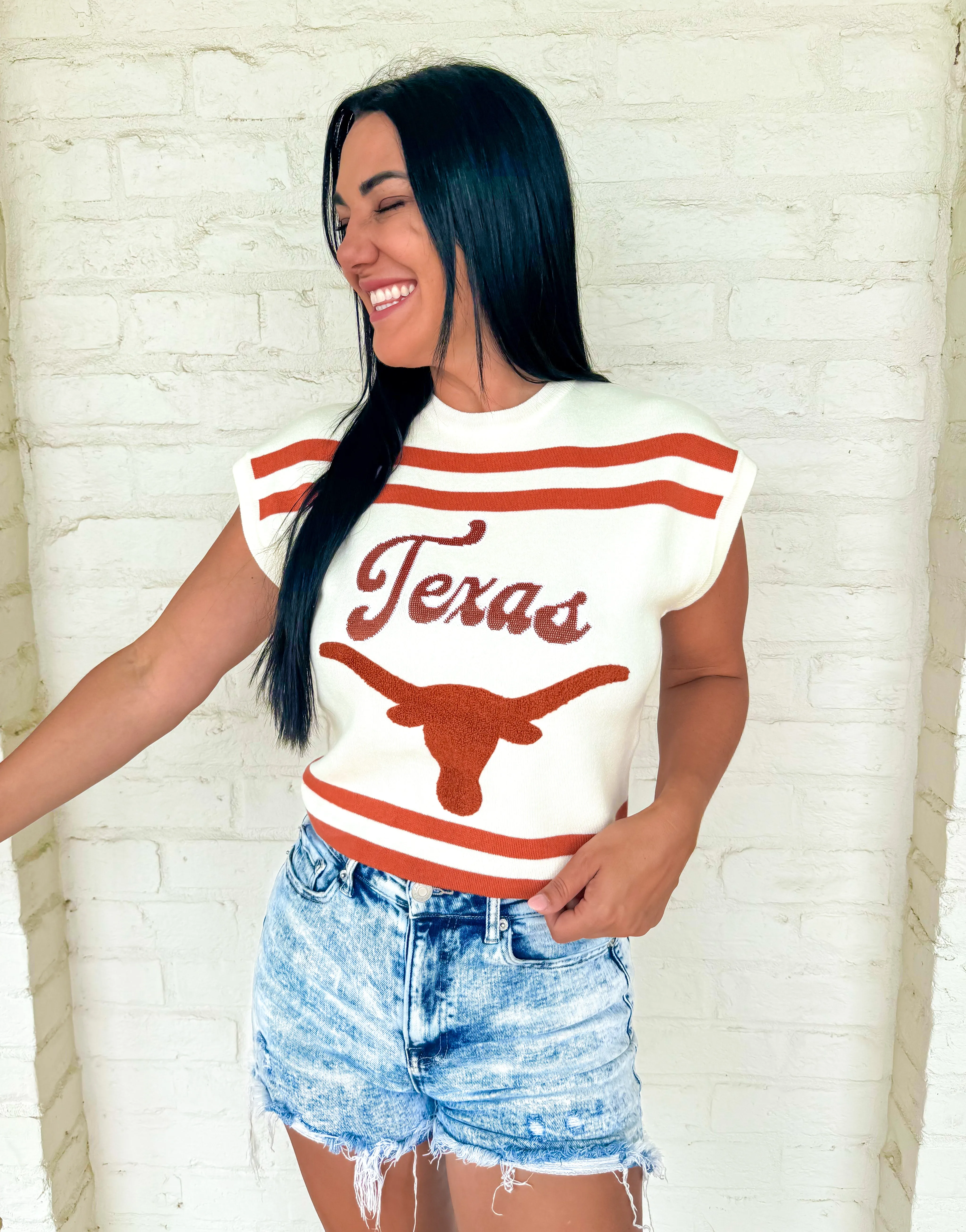 Queen Of Sparkles Burnt Orange & White Texas Longhorns Striped Short Sleeve