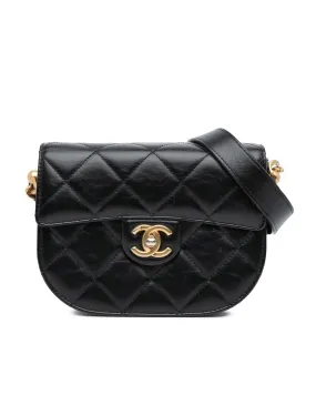 Quilted Calfskin Round Moon Messenger Flap Bag