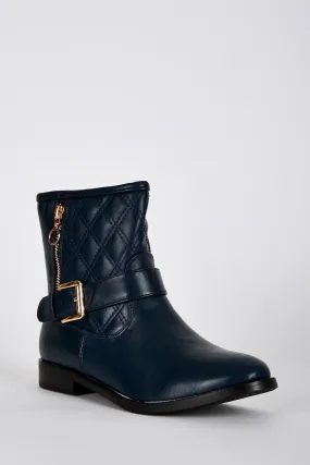 Quilted Design Buckle Detail Boots