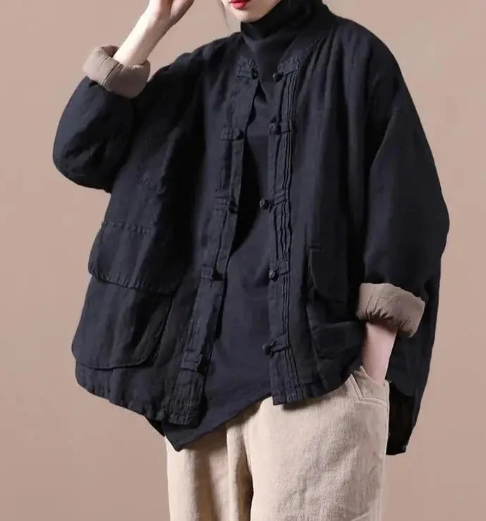 Quilted Ethnic Style Cotton And Linen Coat