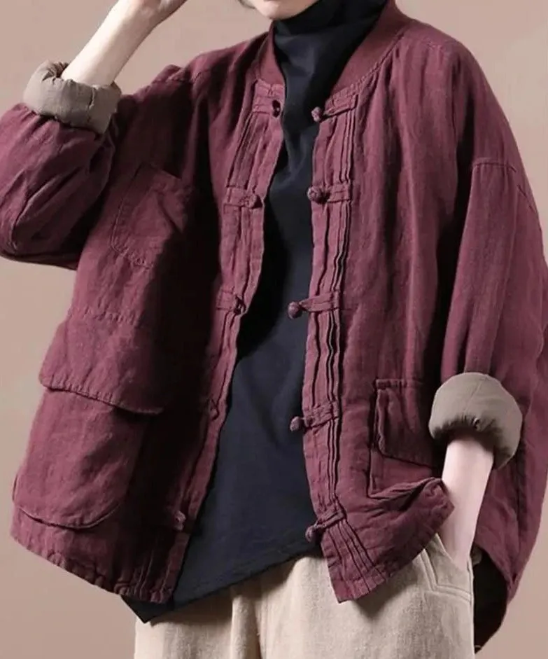 Quilted Ethnic Style Cotton And Linen Coat