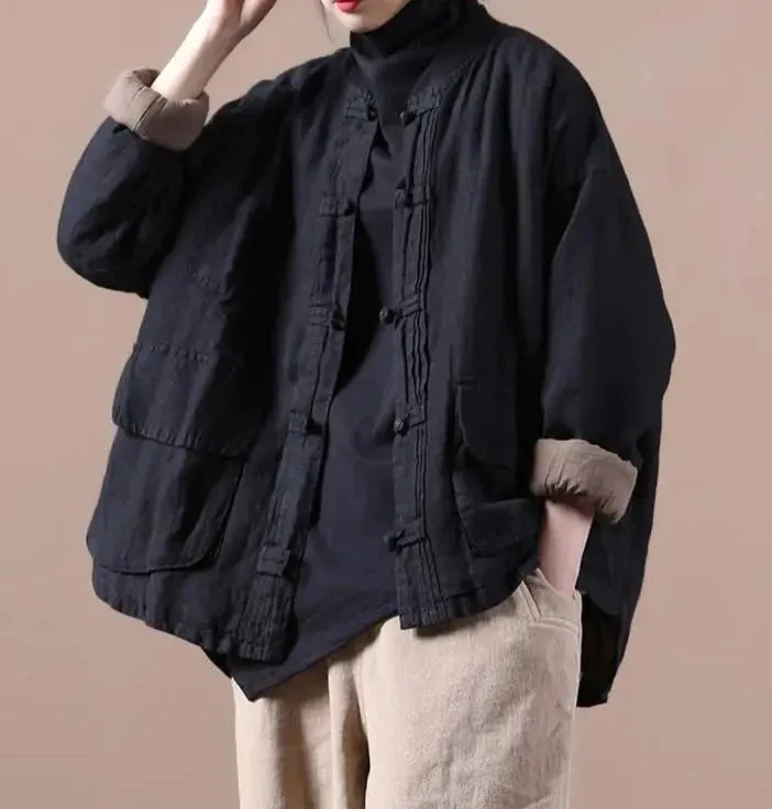 Quilted Ethnic Style Cotton And Linen Coat