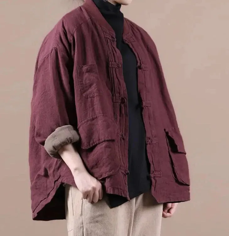 Quilted Ethnic Style Cotton And Linen Coat