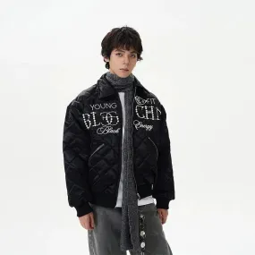Quilted Insulated Jacket with Embellished Design