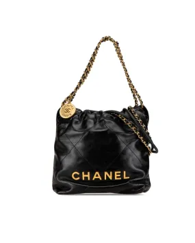Quilted Leather Mini Satchel with Chain Straps and Magnetic Closure