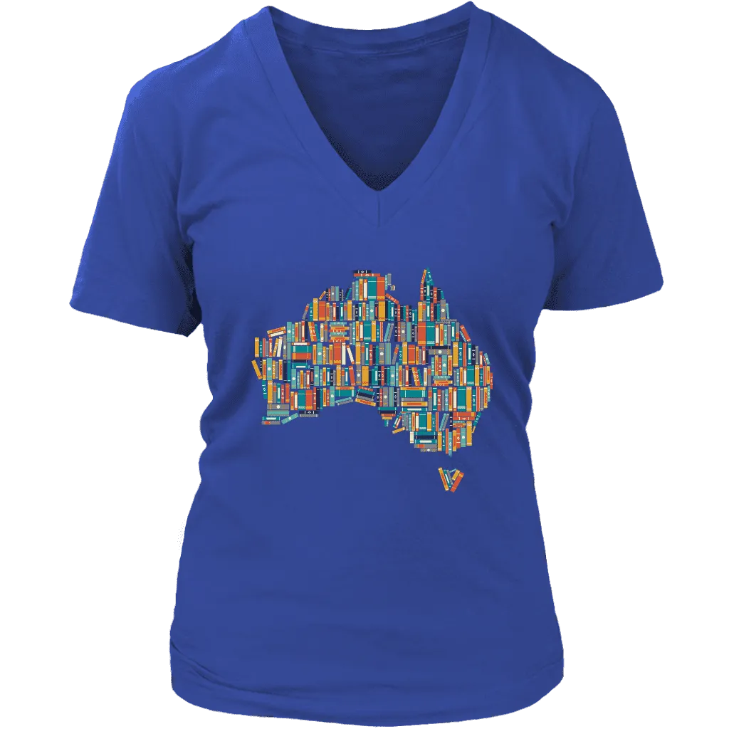 "Australia Bookish Map" V-neck Tshirt