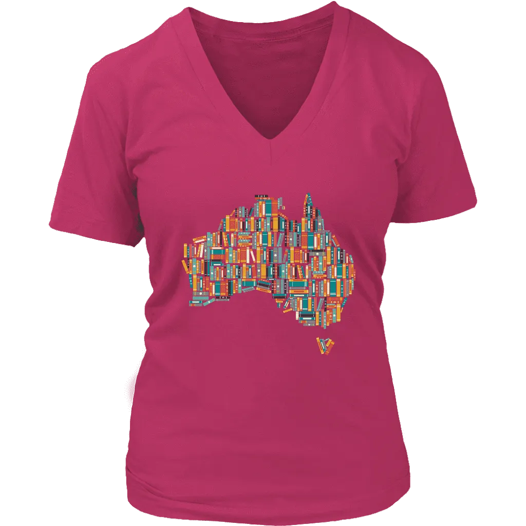 "Australia Bookish Map" V-neck Tshirt