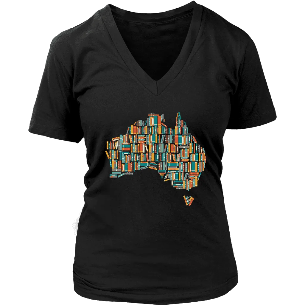 "Australia Bookish Map" V-neck Tshirt