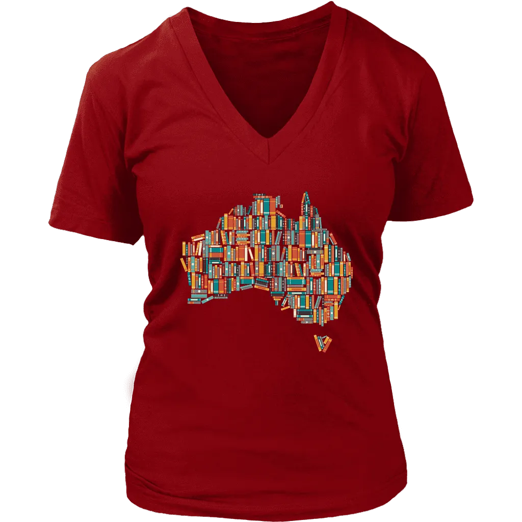"Australia Bookish Map" V-neck Tshirt