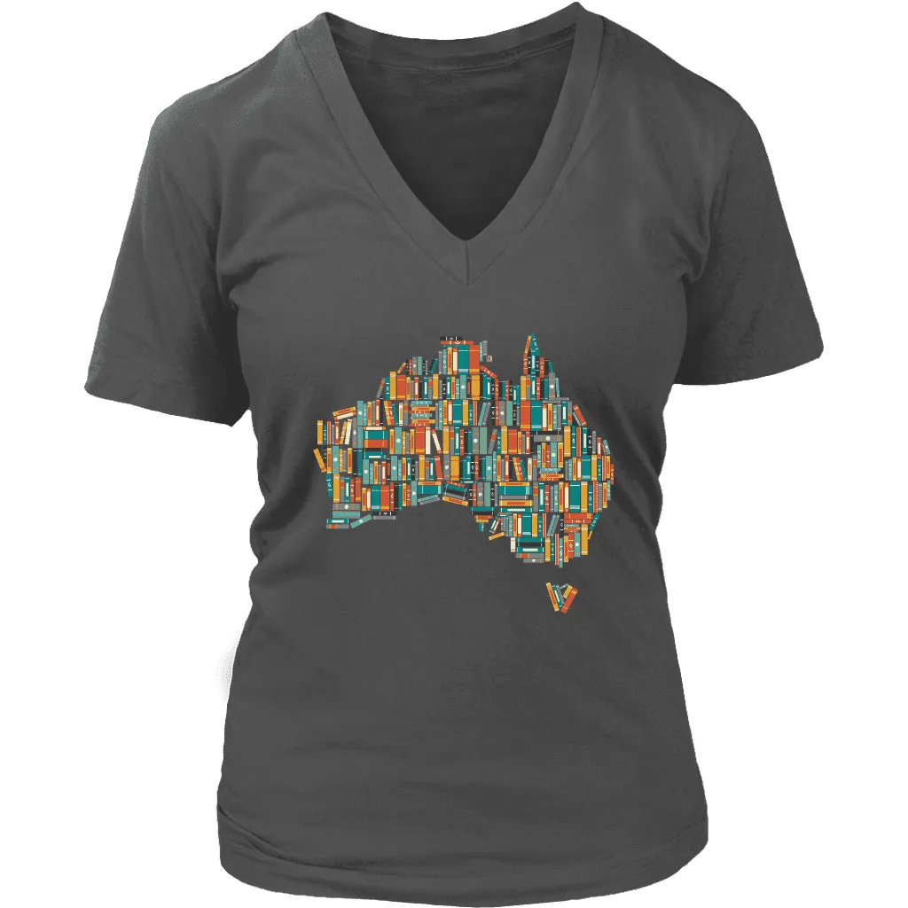 "Australia Bookish Map" V-neck Tshirt