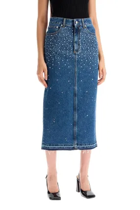"denim midi skirt with rhin