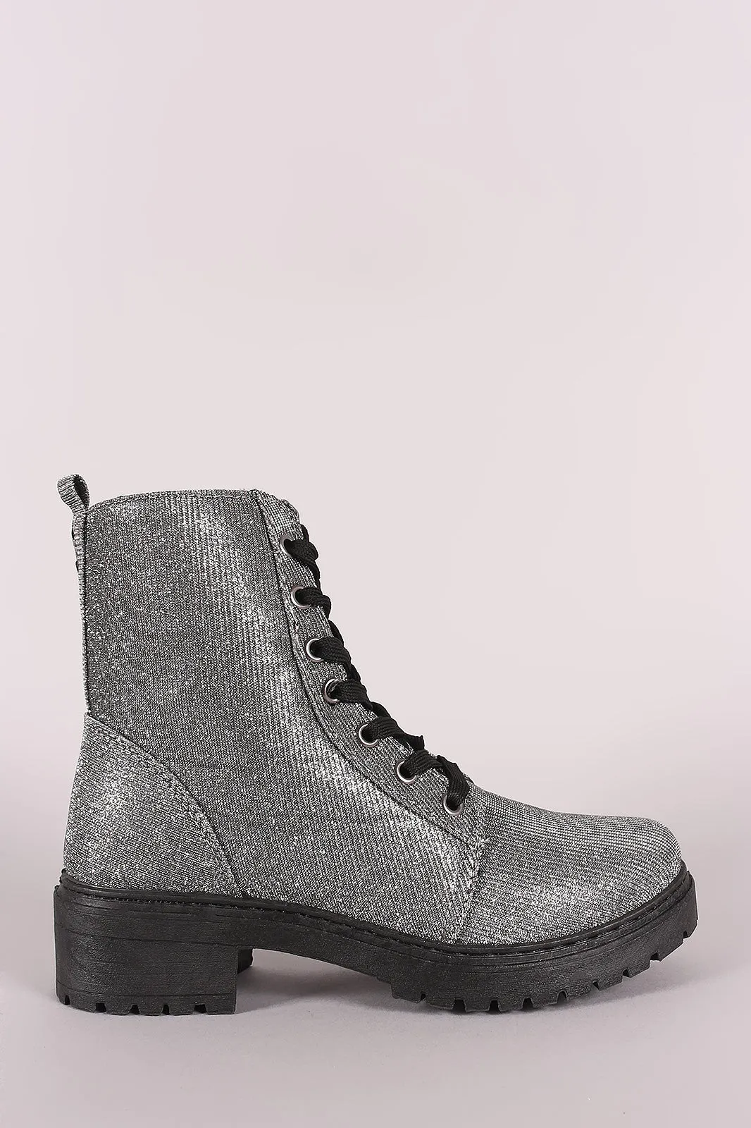 Qupid Glitter Combat Lace-Up Ankle Boots