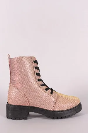 Qupid Glitter Combat Lace-Up Ankle Boots