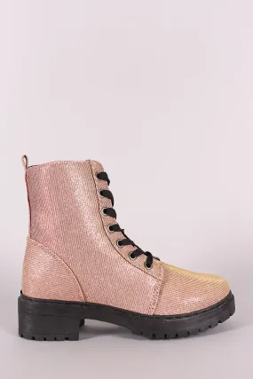 Qupid Glitter Combat Lace-Up Ankle Boots
