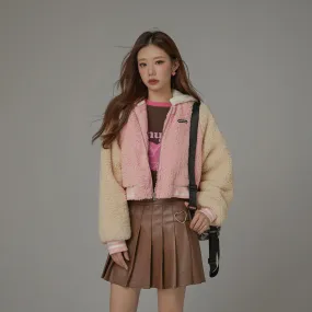 Raglan Color Combination Fluffy Jacket
