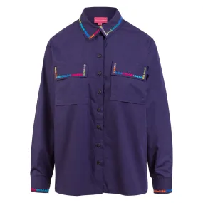 Rainbow Hand Embroidery Navy Shirt
