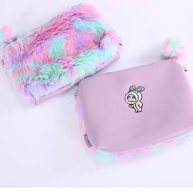 Rainbow Plush Clutch Handbag