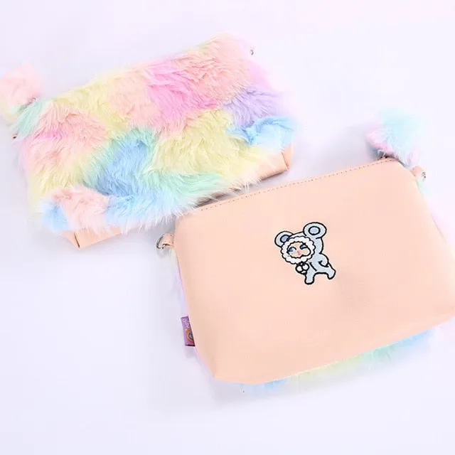 Rainbow Plush Clutch Handbag