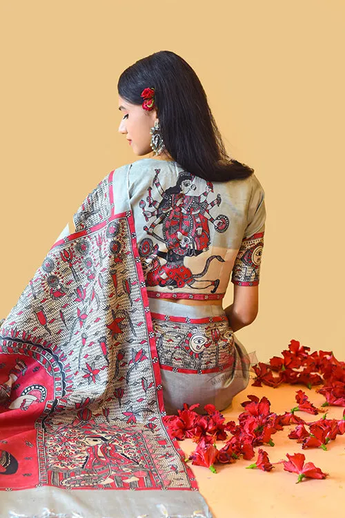 RAJESHWARI Handpainted Madhubani Tussar Silk Blouse Madhubani Paints
