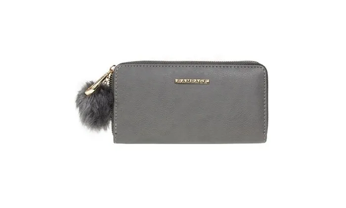 RAMAPGE Single Zip Around Wallet with Pom and Removable Wristlet