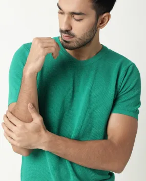 Rare Rabbit Mens Conical 2 Green Polo Cotton Fabric Slim Fit Crew Neck Half Sleeve