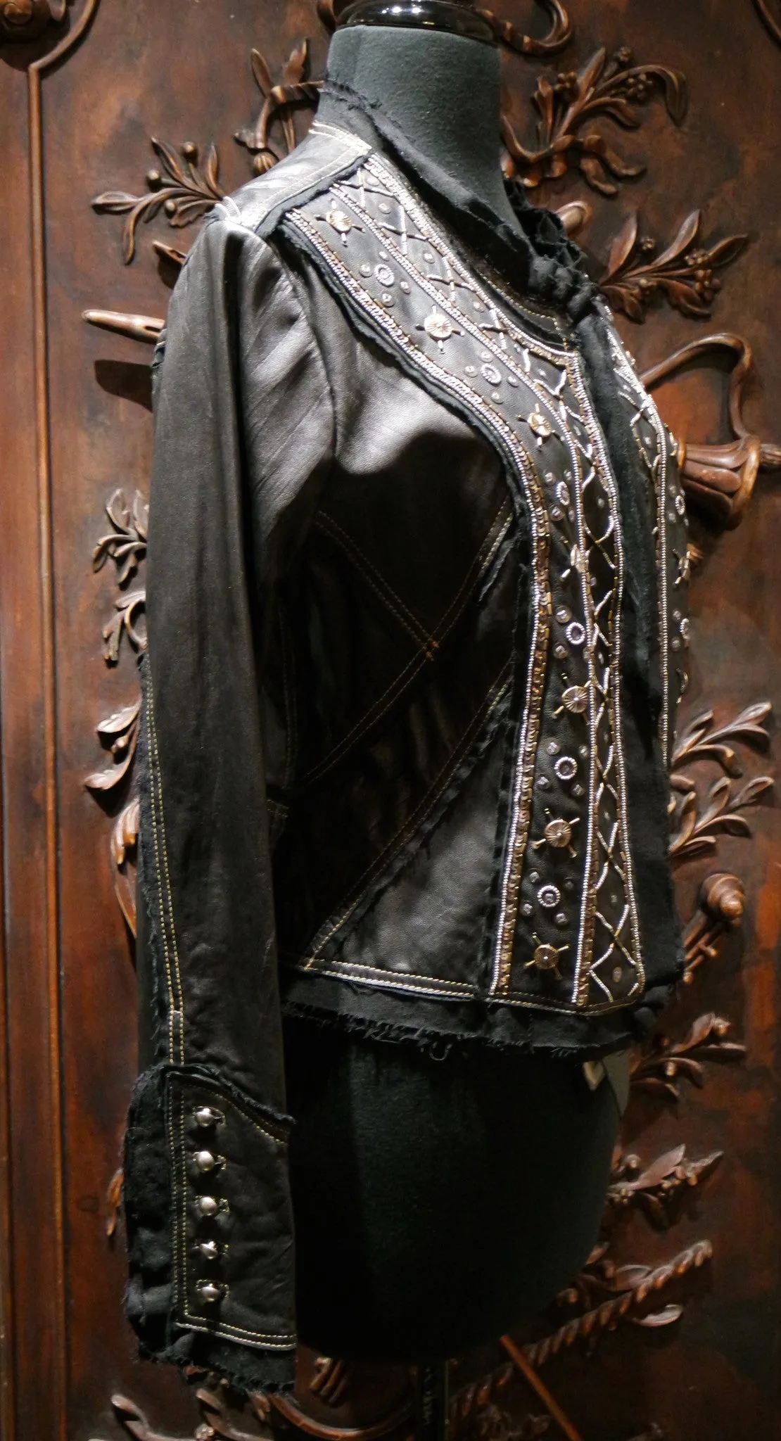 Raw 7 Embellished Black Leather Jacket