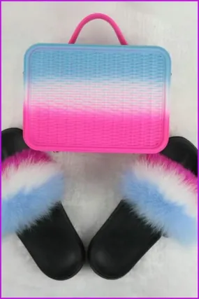 Ready Stock Pink Blue Mixed Jelly Bag & Fur Set F738