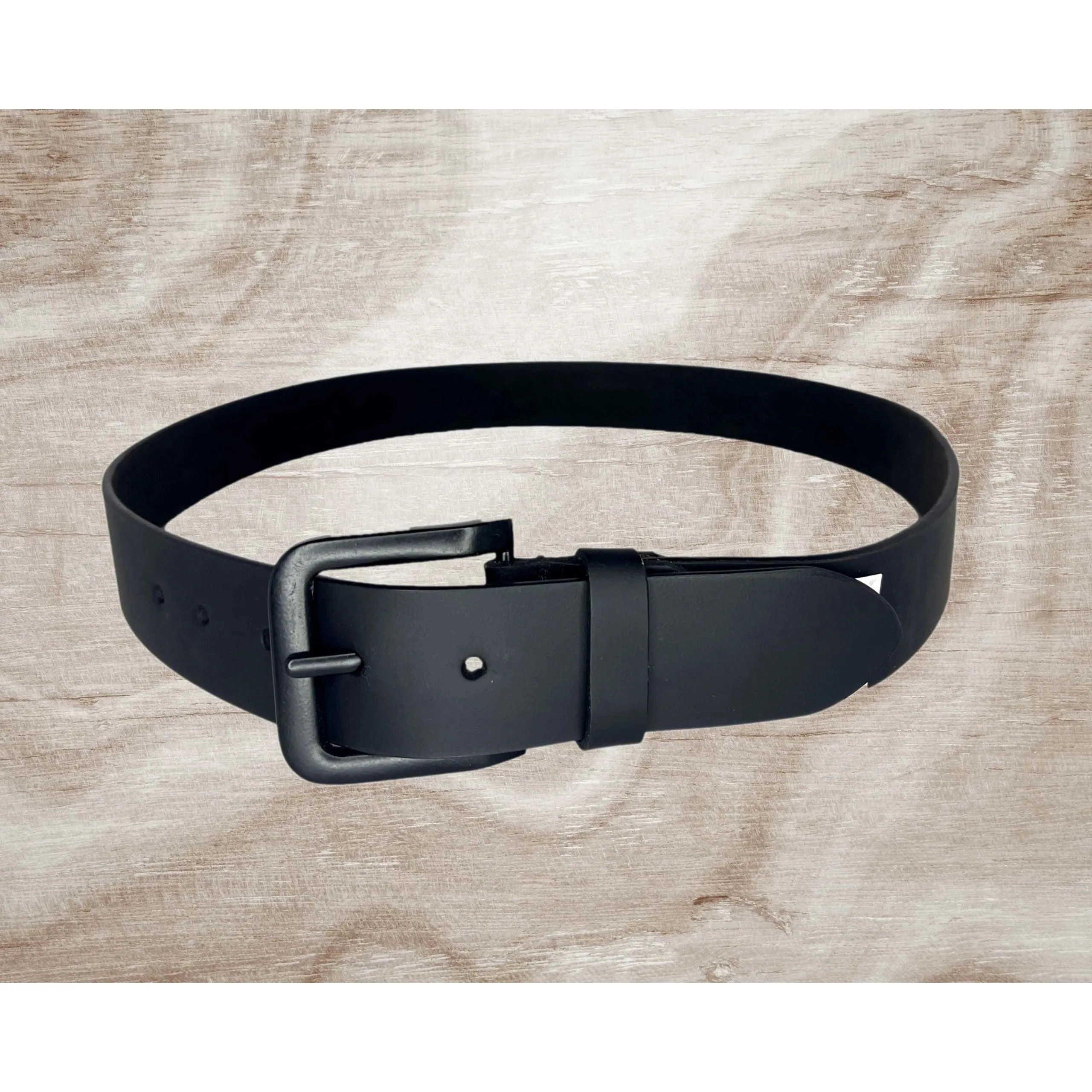 Real Genuine Smooth Matte Black Leather Belt