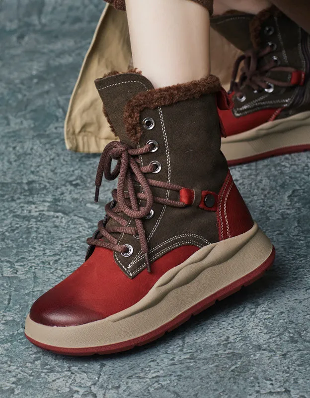 Real Leather Color Matching Non-slip High-top Winter Snow Boots 35-41