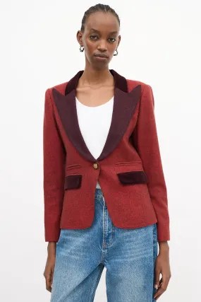 Red & Burgundy Herringbone Tweed Blazer