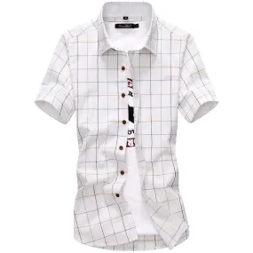 Red And Black Plaid Shirt Men Summer Casual Quality Dress Shirt Short Sleeve.