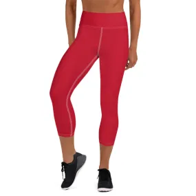 Red Capris Women's Tights, Best Solid Red Color Print Women's Designer Yoga Capri Leggings Pants- Made in USA/ EU