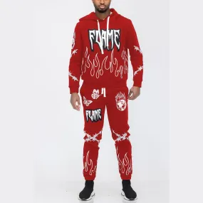 Red Chenille Flame Sweat Suit