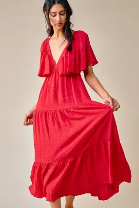 Red Maxi Dress With Flutter Sleeves