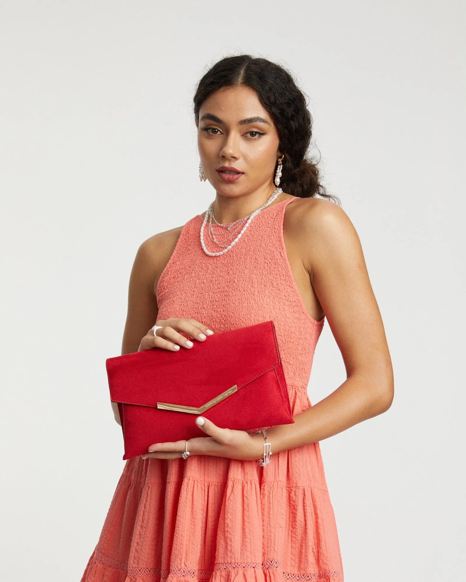 Red Micaela Envelope Clutch Bag