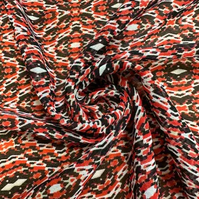 Red Multi Medallion Poly Print Chiffon Fabric