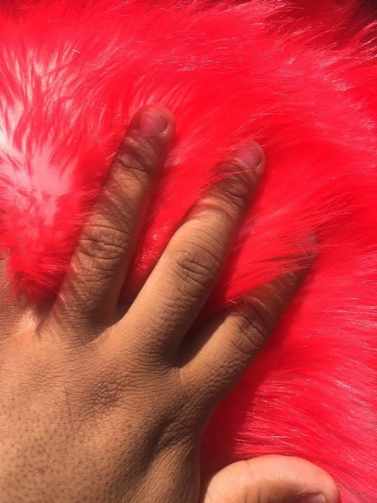 Red / off whitecotton candy design shaggy faux fun fur /2 tone super soft faux fur -sold by yard
