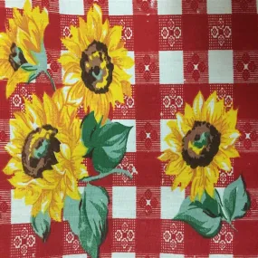 Red Plaid Daisy Print Poly Cotton Fabric
