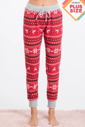 RED PRINT PLUS SIZE PANTS