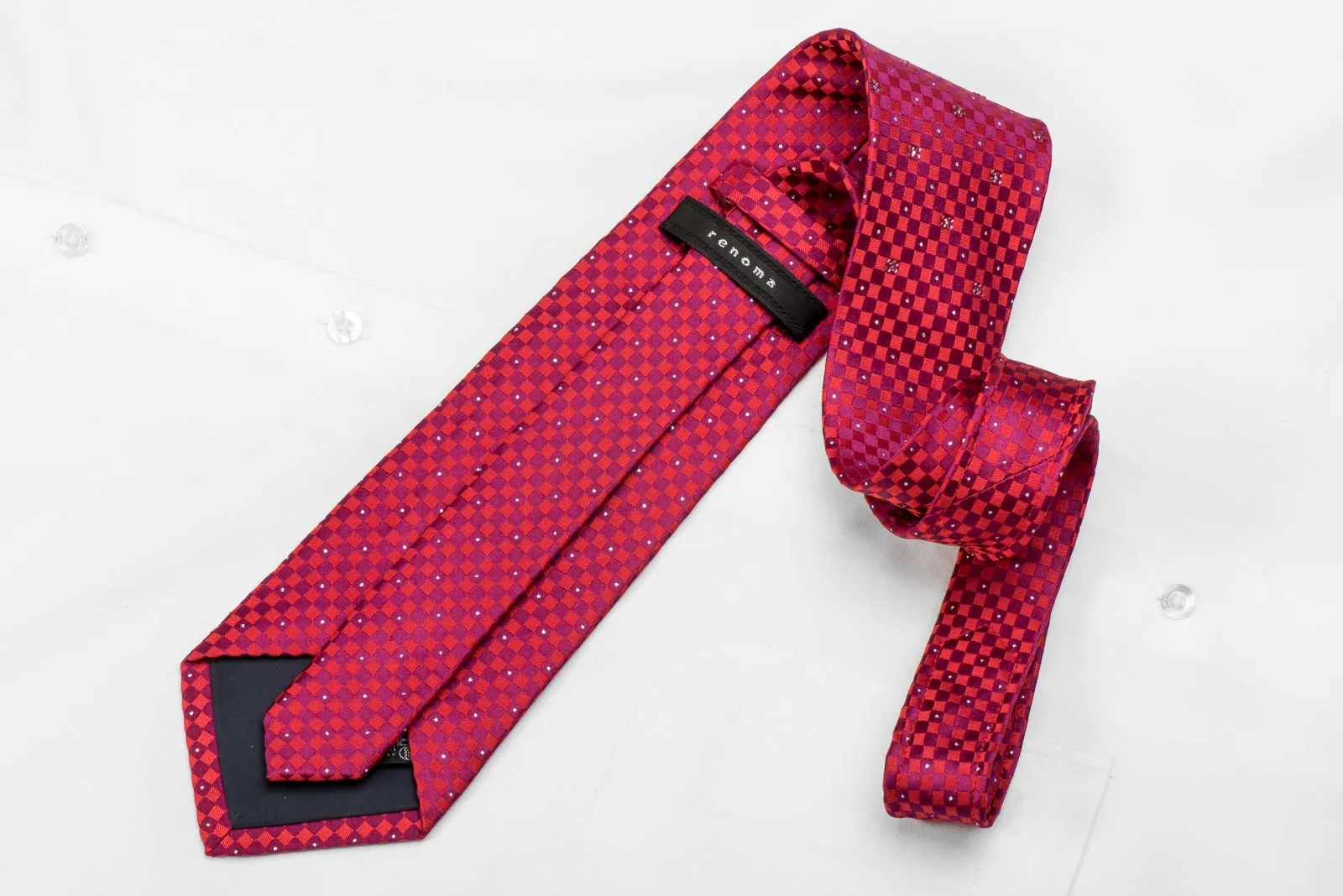 Red Purple Checkered Men's Silk Crystal Necktie With Silver Sparkles