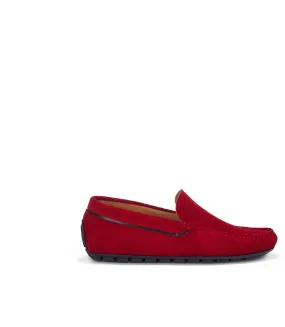Red suede loafers
