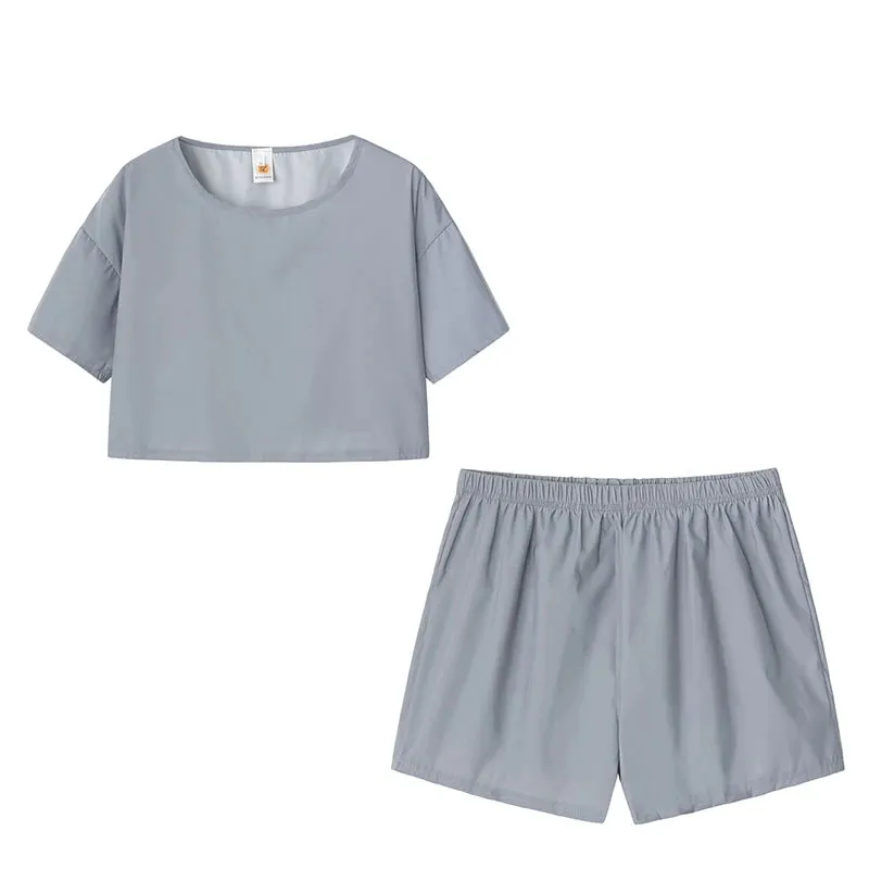 Reflective Solid Casual Short Shirt