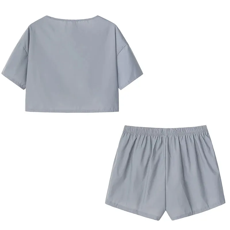 Reflective Solid Casual Short Shirt