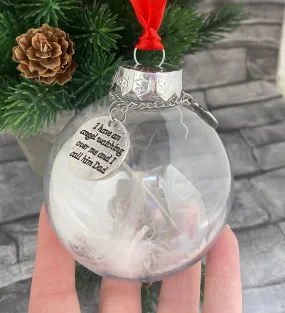 Rememberance bauble with feathers and 2 charms DAD