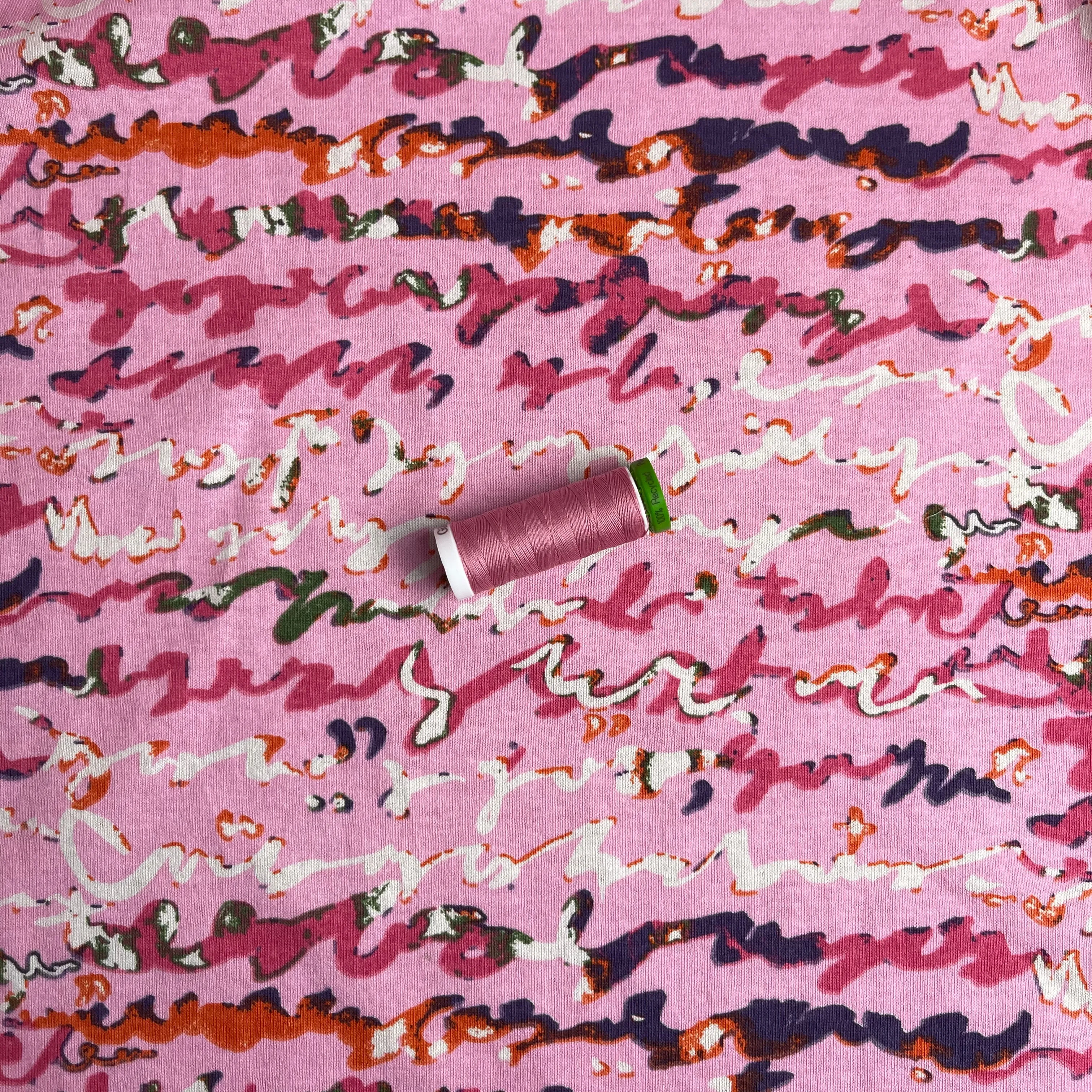 REMNANT 2.40 metres - Scribbles Pink Pure Cotton Jersey Fabric