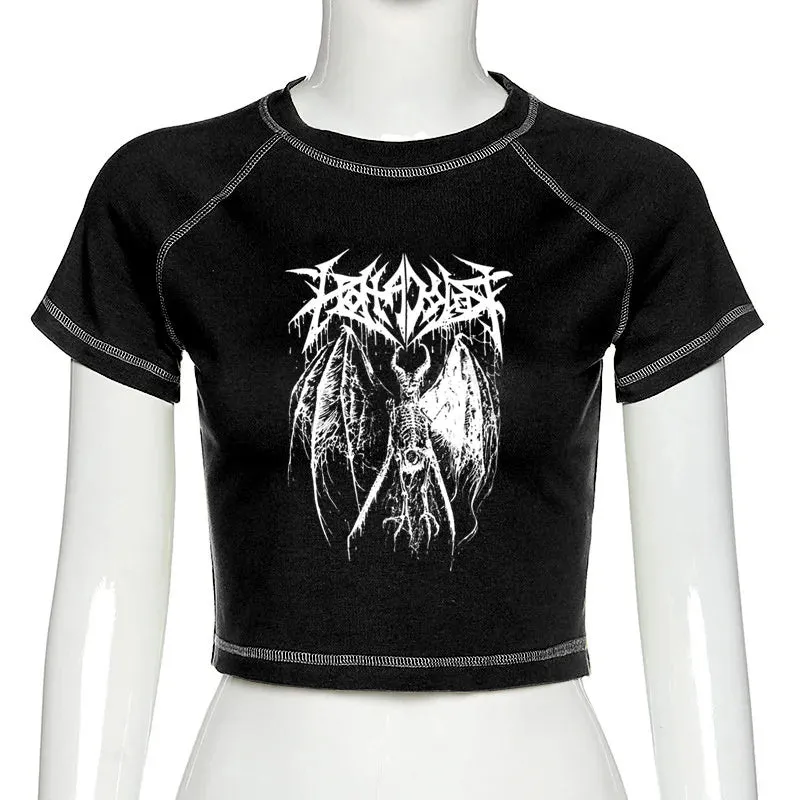 Retro Black Demon Punk Gothic Crop Top from Harajuku