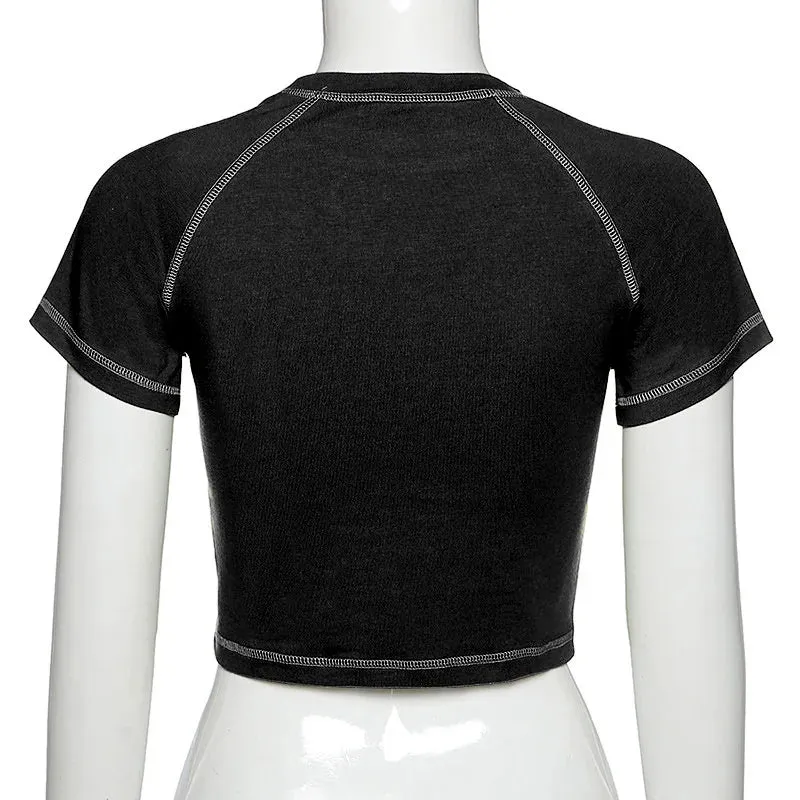 Retro Black Demon Punk Gothic Crop Top from Harajuku